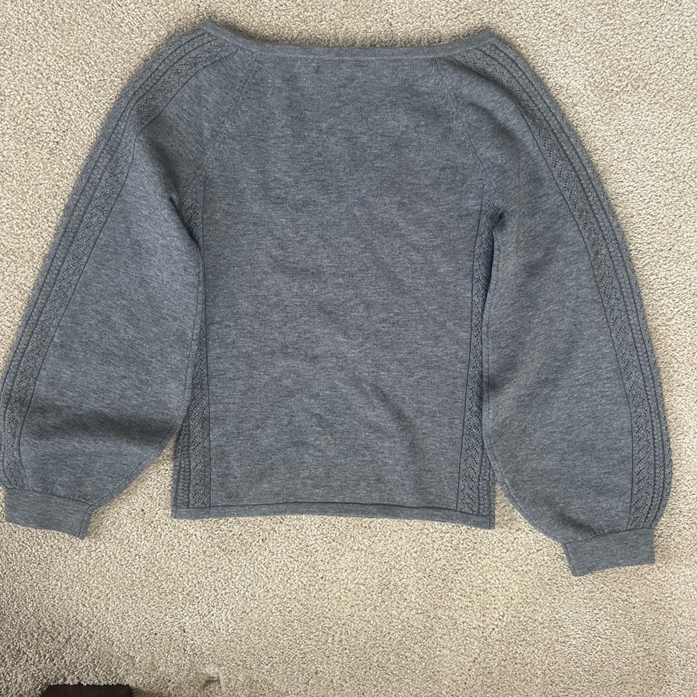 Hill House Off-Shoulder Gray Cable-Trim Knit Sweater